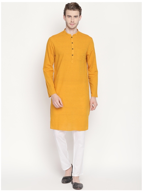 

indus route by Pantaloons Men Mustard Yellow Solid Straight Kurta