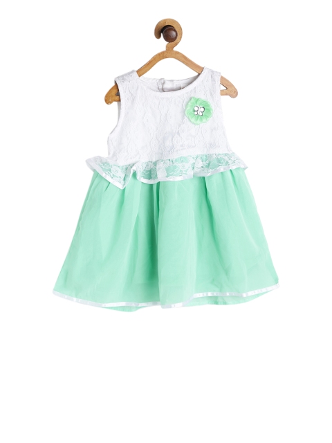 

612 league Girls Green Self Design Peplum Dress