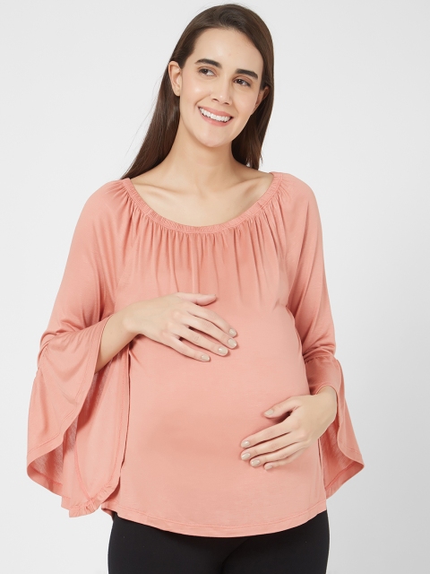 

Mystere Paris Women Maternity Pink Solid A-Line Top