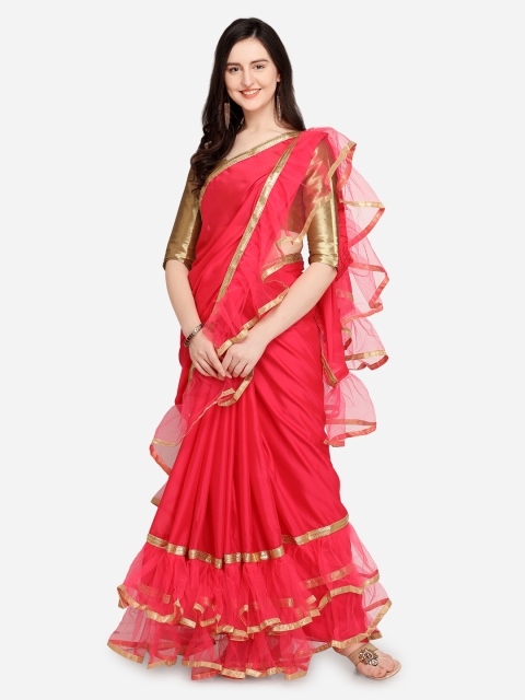 

Tikhi Imli Pink Solid Poly Crepe Saree