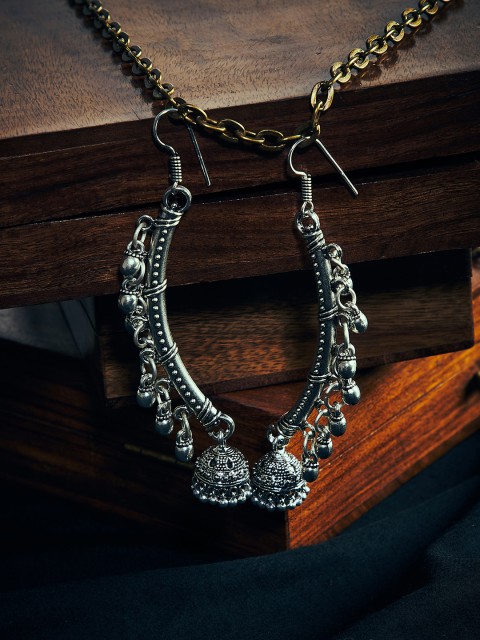 

ZeroKaata Silver-Toned Dome Shaped Drop Earrings