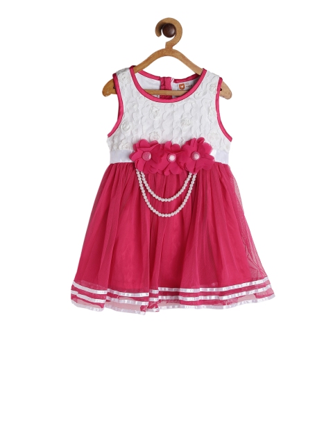 

612 league Girls Red Self Design Fit and Flare Dress