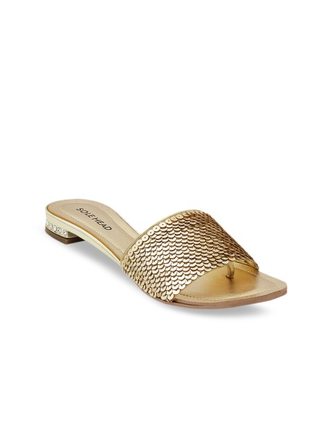 

SOLE HEAD Women Gold-Toned Solid Open Toe Flats