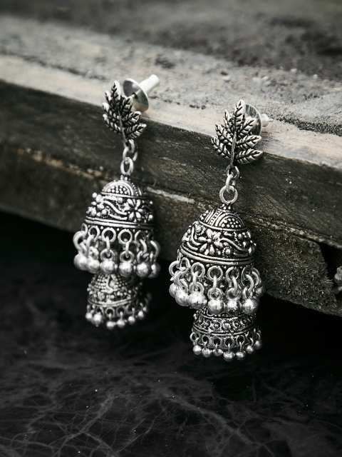 

ZeroKaata Silver-Toned Dome Shaped Jhumkas