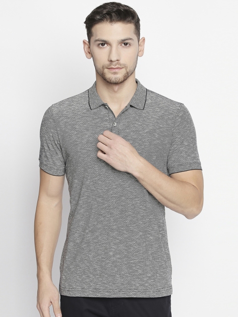 

BYFORD by Pantaloons Men Grey Melange Self Design Polo Collar T-shirt