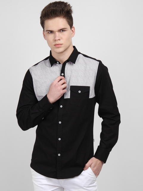 

LA LOFT Men Black & Grey Regular Fit Colourblocked Casual Shirt