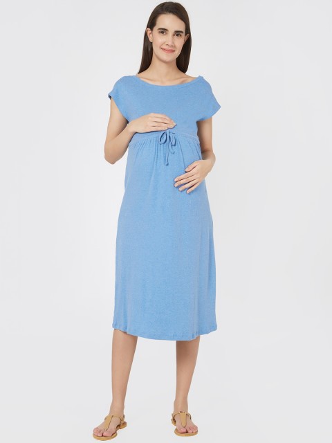 

Mystere Paris Women Blue Maternity Solid T-shirt Dress