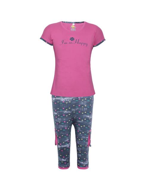 

Punkster Girls Pink & Grey Printed Night suit