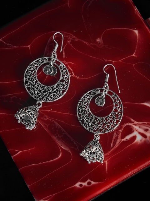 

ZeroKaata Silver-Toned Dome Shaped Jhumkas