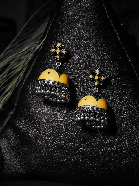 

ZeroKaata Yellow & Black Dome Shaped Jhumkas