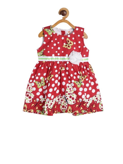 612 league Girls Red Printed Fit and Flare Dress