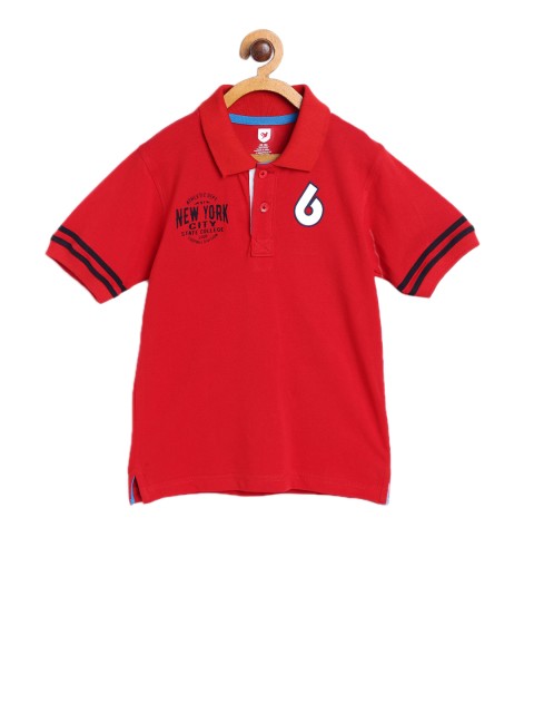 

612 league Boys Red Printed Polo Collar T-shirt