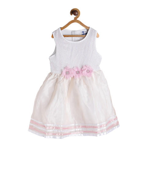 

612 league Girls Off-White Self Design Fit and Flare Dress