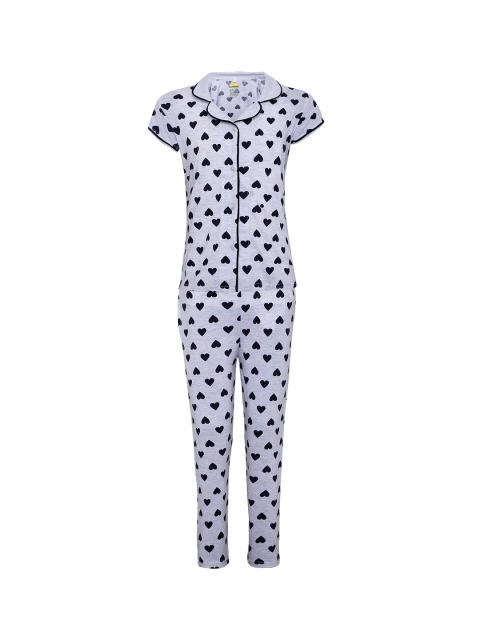 

Punkster Girls Grey & Navy Blue Printed Night suit
