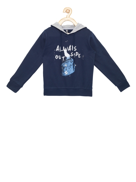 

Maniac Boys Navy Blue Printed Hooded Sweatshirt