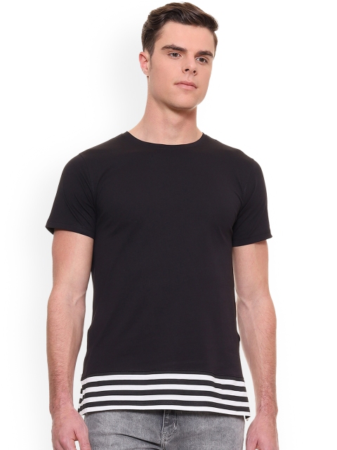 

People Men Black Striped Round Neck T-shirt