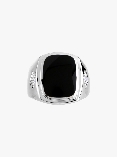

Peora Women 925 Sterling Silver White Gold Rhodium-Plated & Black Onyx-Studded Wedding Ring