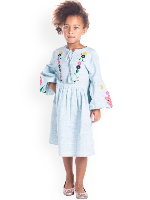 

Cherry Crumble Girls Blue Self Design A-Line Dress