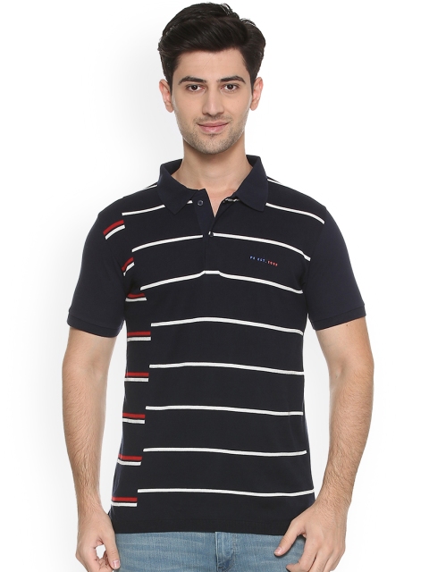 

Peter England Casuals Men Navy Blue Striped Polo Collar T-shirt
