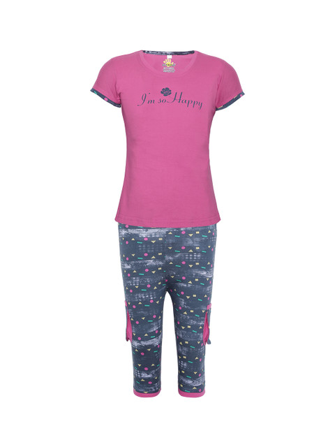 

Punkster Girls Pink & Grey Printed Night suit