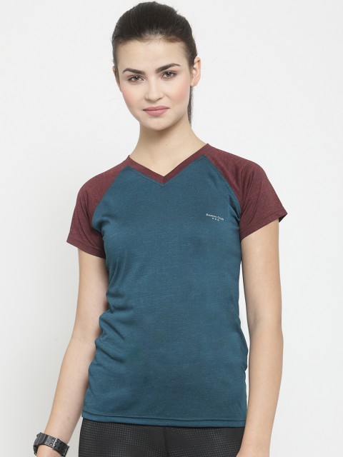 

Boston Club Women Teal Green Colourblocked V-Neck T-shirt