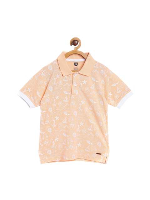

612 league Boys Peach-Coloured Printed Polo Collar T-shirt