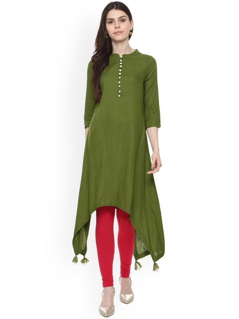 

People Women Green Solid A-Line Kurta