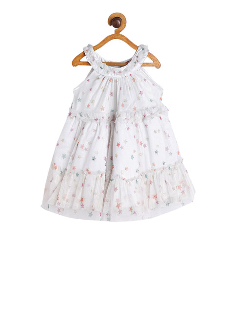 

612 league Girls White Printed A-Line Dress