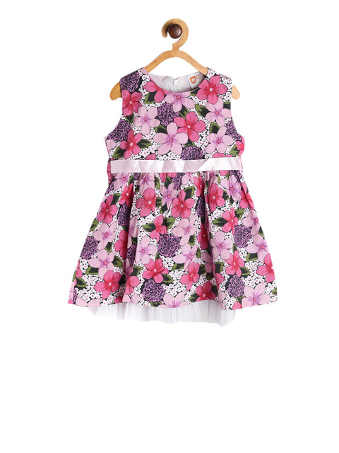 

612 league Girls Pink Printed Fit and Flare Dress