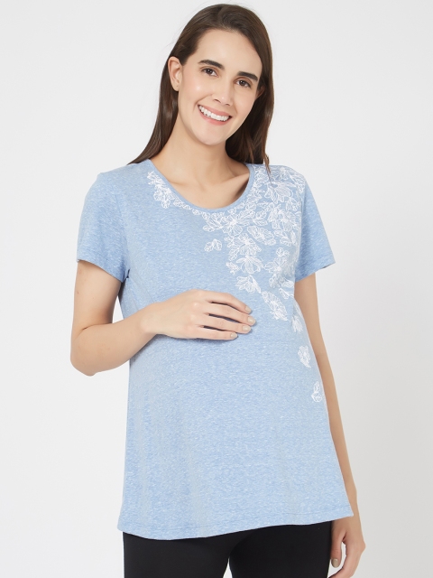 

Mystere Paris Women Blue Maternity Printed A-Line Top