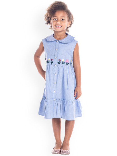 

Cherry Crumble Girls Blue Printed Shirt Dress