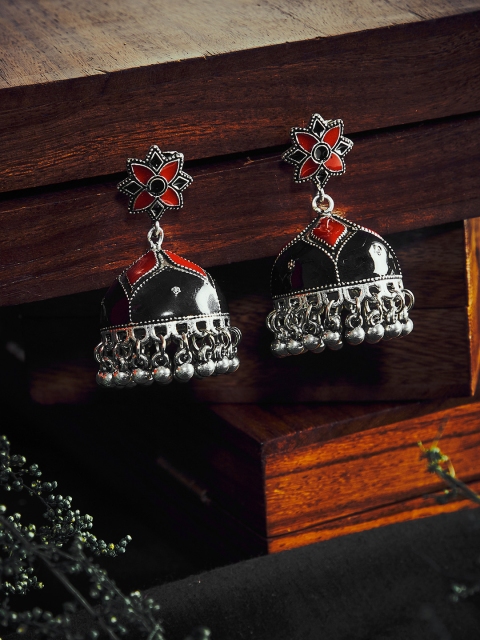 

ZeroKaata Black & Red Dome Shaped Jhumkas