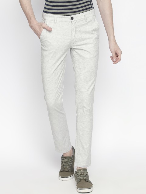 

BYFORD by Pantaloons Men Grey Slim Fit Self Design Regular Trousers
