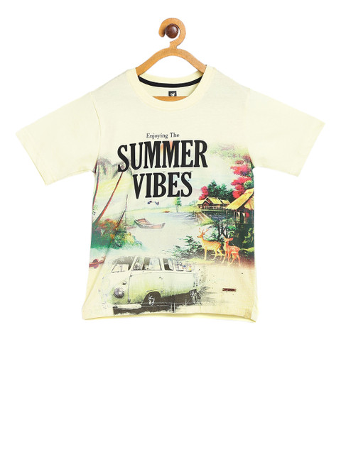 

612 league Boys Yellow Printed Round Neck T-shirt