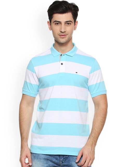 

Peter England Casuals Men Blue Striped Polo Collar T-shirt