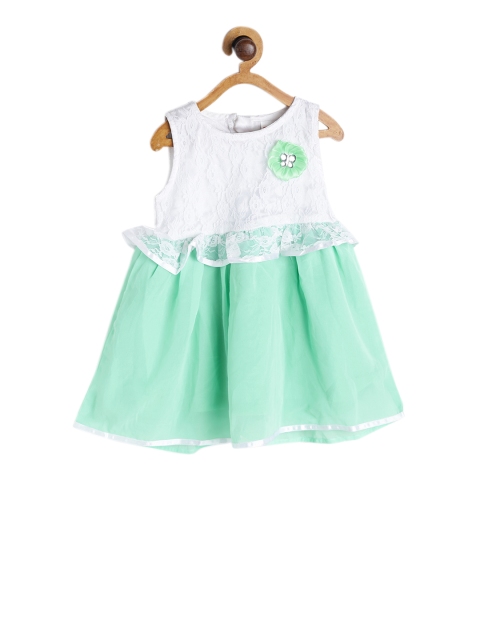 

612 league Girls Green Self Design Peplum Dress