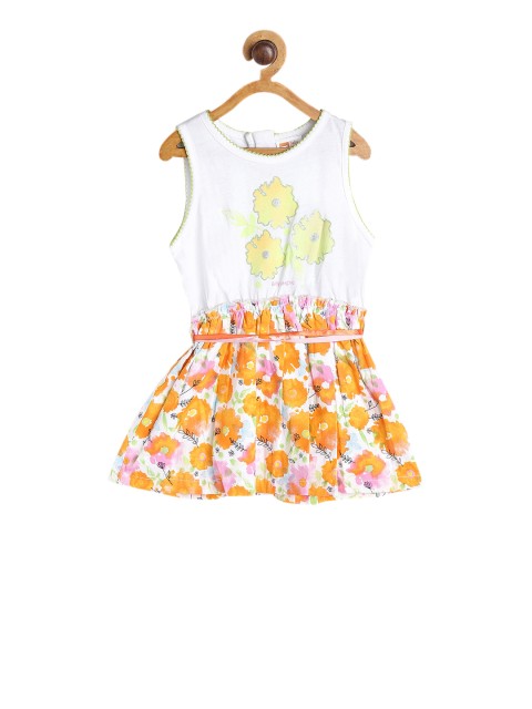 

612 league Girls Orange Printed Blouson Dress