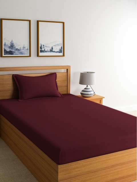 

Dreamscape Maroon Solid 300 TC Cotton 1 Single Bedsheet with 1 Pillow Covers