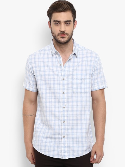 

Mufti Men White & Blue Slim Fit Checked Casual Shirt