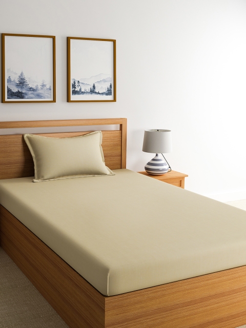 

Dreamscape Beige Solid 400 TC Cotton 1 Single Bedsheet with 1 Pillow Covers