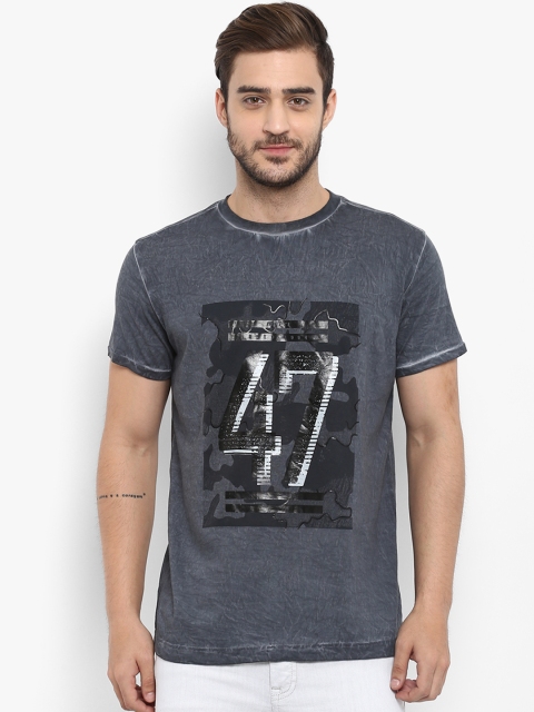 

Mufti Men Grey Printed Round Neck T-shirt