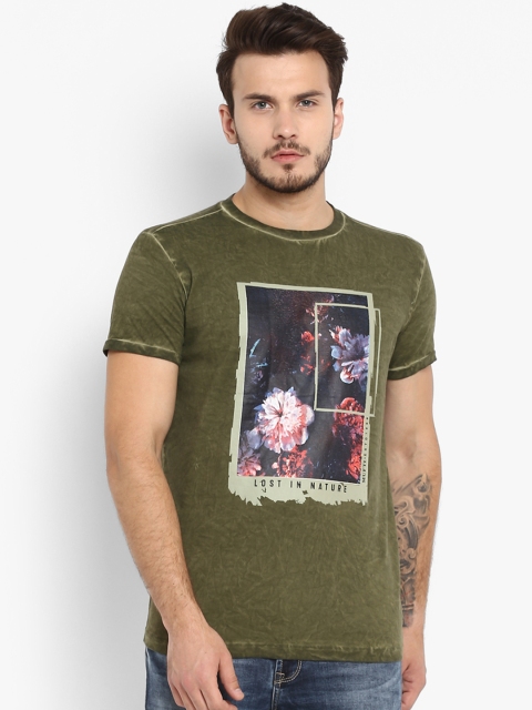 

Mufti Men Olive Green Printed Round Neck T-shirt