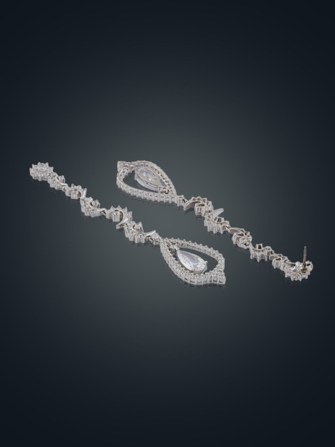 

shaze Silver-Toned Teardrop Shaped Drop Earrings