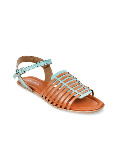 

SOLE HEAD Women Blue & Tan Brown Solid Open Toe Flats