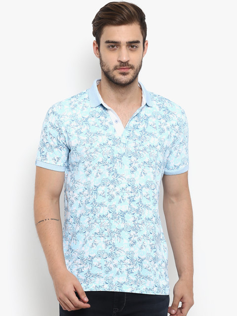 

Mufti Men Turquoise Blue Printed Polo Collar T-shirt