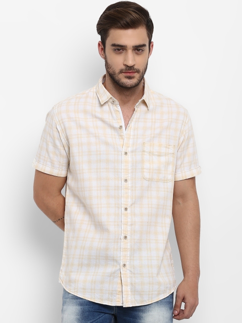 

Mufti Men White & Cream-Coloured Slim Fit Checked Casual Shirt