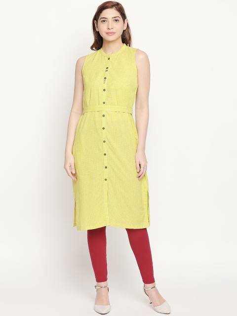 

AKKRITI BY PANTALOONS Lime Green Checked Tunic
