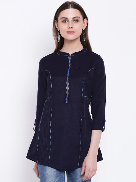 

Kvsfab Women Navy Blue Solid A-Line Kurti