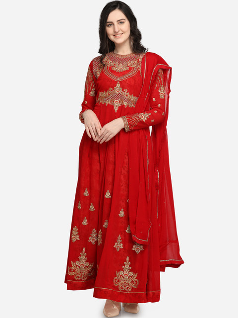 

Stylee LIFESTYLE Red Poly Georgette Semi-Stitched Dress Material