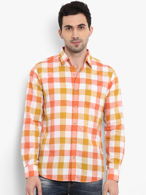 

Mufti Men White & Mustard Slim Fit Checked Casual Shirt